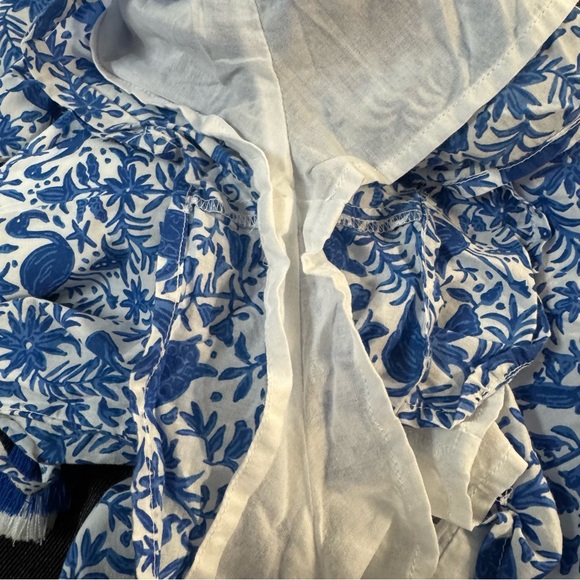 Vineyard Vines Romper Size Small Blue White Tropical Print Flamingos Turtles - Picture 5 of 10